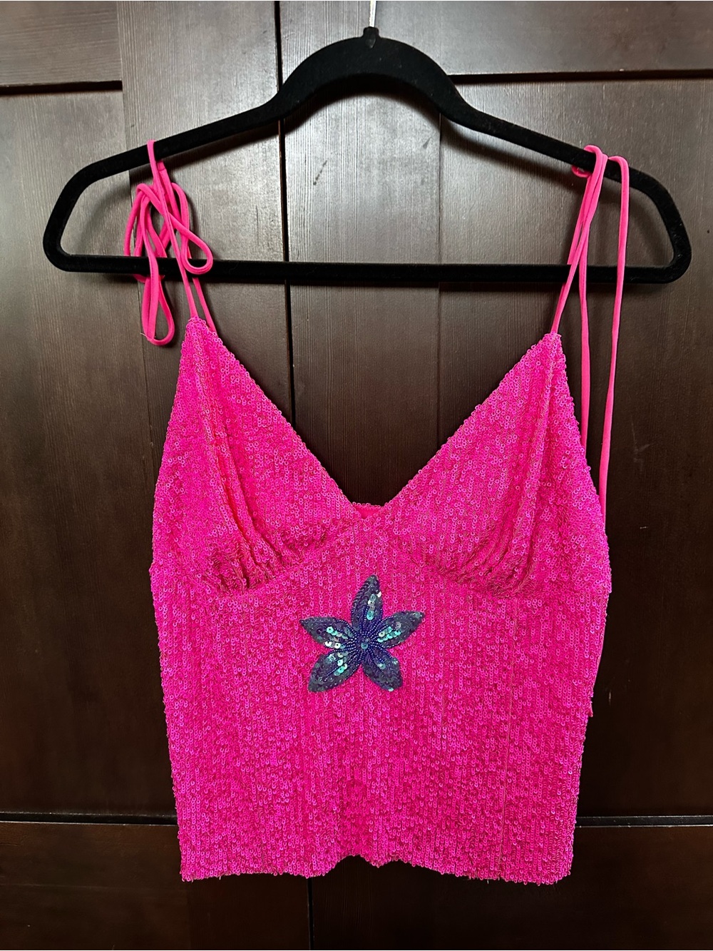 Topshop Hot Pink Sequin  Tie tank top